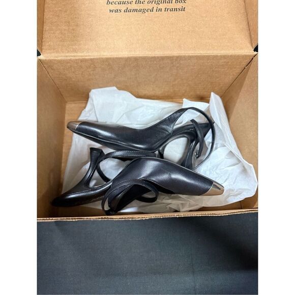 Free People Jules Black Leather Cap Toe Wrap Heels 39 - Picture 1 of 7